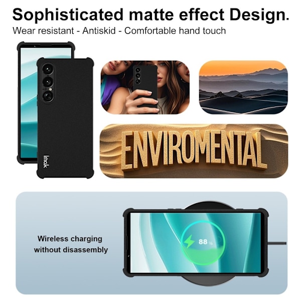 IMAK For Sony Xperia 1 VII Deksel TPU-telefonbeskyttelse Airbag-støtsikker Matte Black Black