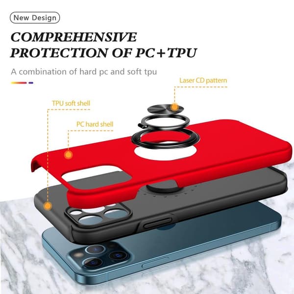iPhone 13 Mini Finger Ring Kickstand Hybrid Case - Rød Red