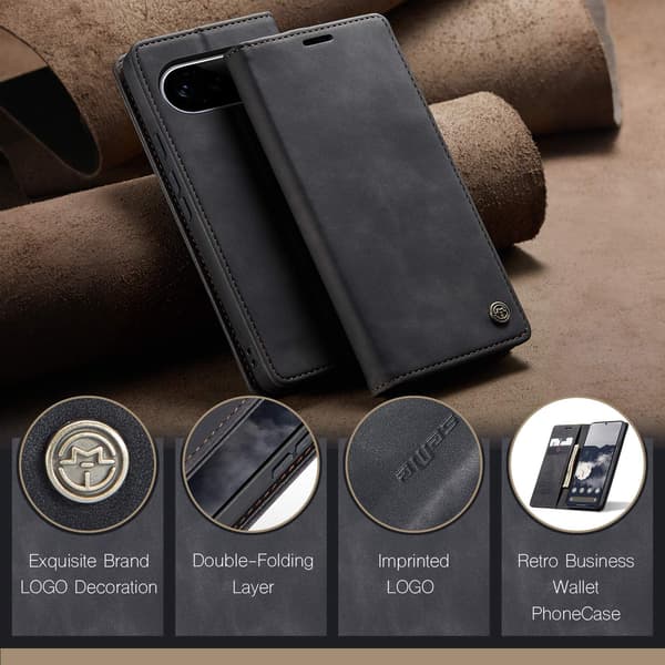 CASEME Puhelimen lompakkokotelo jalustalla Google Pixel 11 Pro ja Google Pixel 11 Black