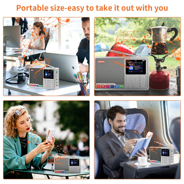 Digital radiomottaker DAB+FM RDS Bluetooth MP3-spiller REC-opptaker TF-kort Silver grey