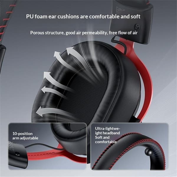 YESIDO Gaming Headset Bluetooth 2.4G Kablede Over-Ear Hovedtelefoner Mikrofon Black