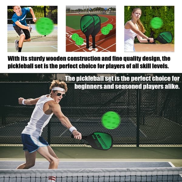 Pickle Ball Ketsjer Sæt Paddle Kit 2 Ketsjere 4 Pickle Balls Green