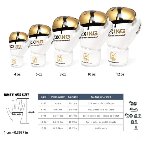 WOSWEIR 1 Par 12oz Bokseshansker Kickboksing Trening For Voksne - Hvit/Gull White