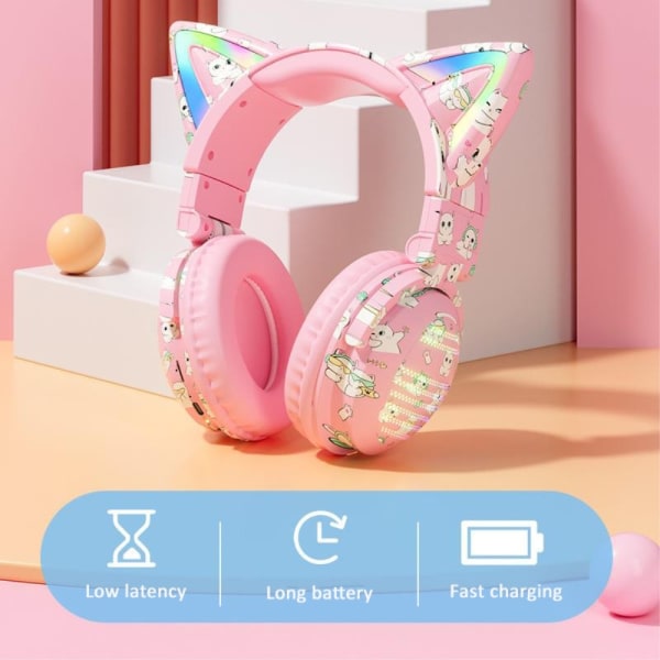 Cat Ears Bluetooth Headset mikrofoni Langattomat kuulokkeet - va Pink