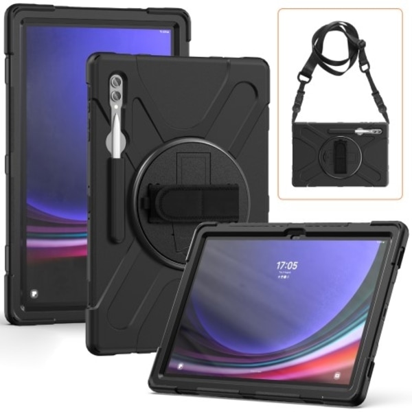 Til Samsung Galaxy Tab S10 Ultra / S9 Ultra / S8 Ultra Kraftigt skaletui med Skulderrem Black