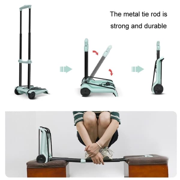 Foldbar Handlekurv med 2 Hjul - Handlekurv for Matvarer med Oppbevaringspose - Svart Black