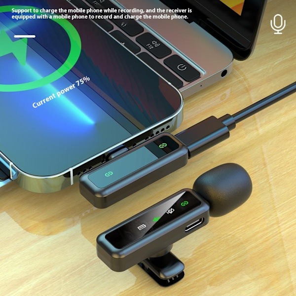 Trådlös Lavalier-mikrofon Brusreducerande 2 sändare + 1 mottagare - USB-C Svart