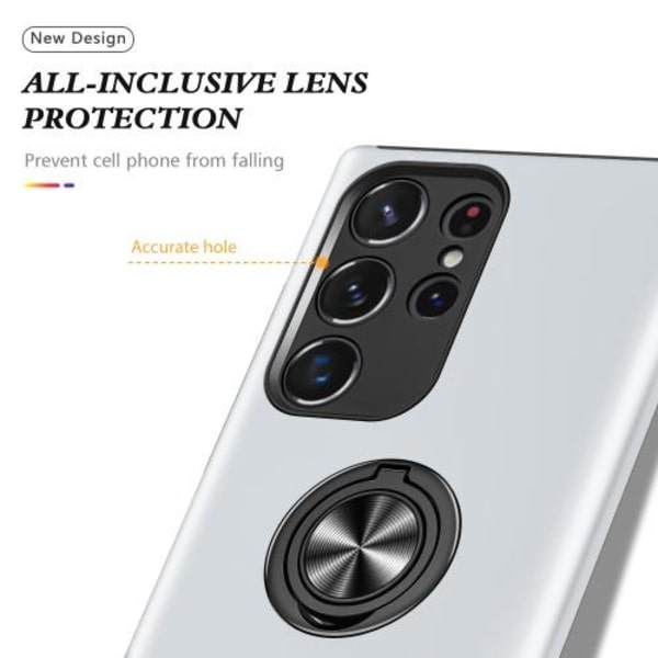 Samsung Galaxy S23 Ultra Finger Ring Kickstand Hybrid Case - Silver Silver