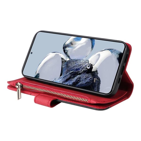 KT Multifunksjons Serie-5 For Xiaomi 12T / 12T Pro Telefonveske - Rød Red