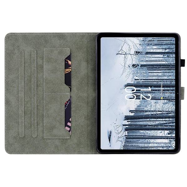 Til Nokia T21 Taske Imprintet Cute Tiger Tablet Cover Kortholder - Grå Grey