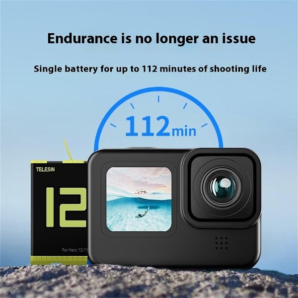 Akku GoPro Hero 12.11.10.9 toimintakameralle 1750mAh vaihtoakku Black