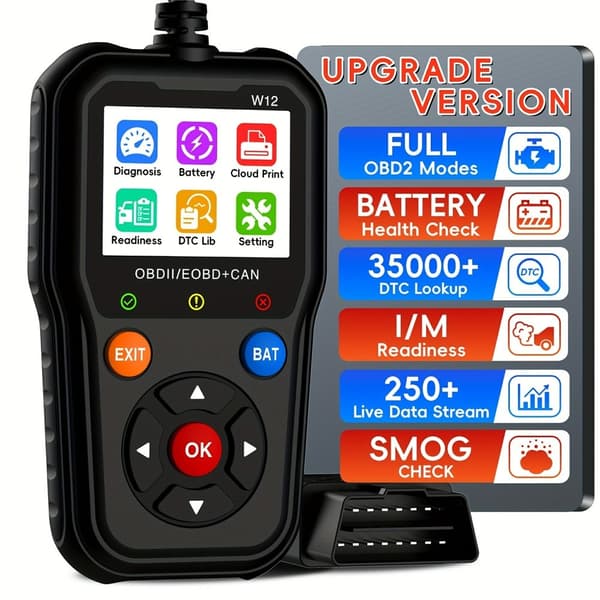 OBD2/EOBD+CAN-feilkodeleser – Diagnose og batteritest – Over 35 000 feilkoder (DTC) Black