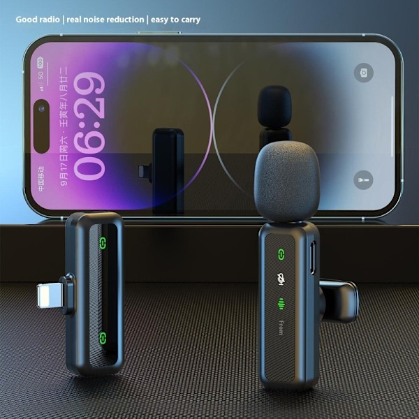 Trådløs Lavalier Mikrofon Støyreduksjon 2 sendere + 1 mottaker - USB-C Black