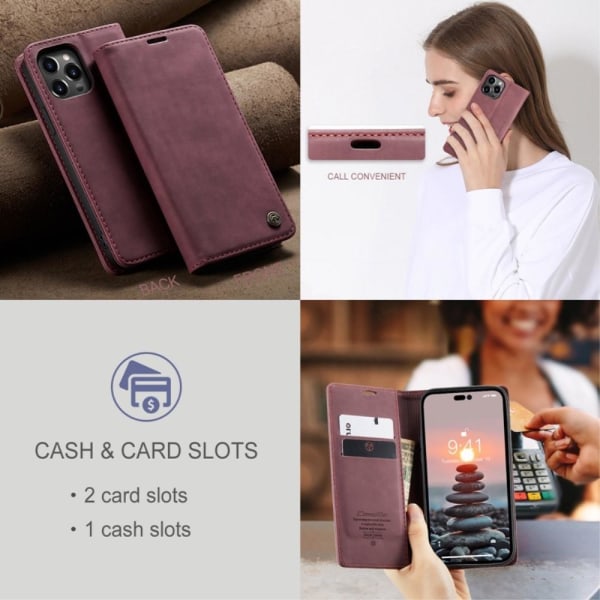 CASEME Retro Lompakkokotelo iPhone 14 Pro Max - Punainen Red