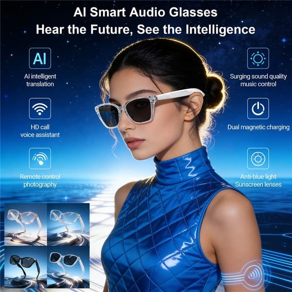 AI Smarte briller Lyd Håndfri Bluetooth-hovedtelefoner Intelligent oversættelse Black