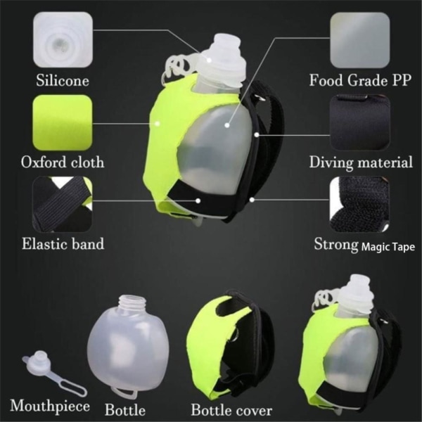 Vrist Hands-Free Mini Sport vattenflaska för löpning gym Grön gul