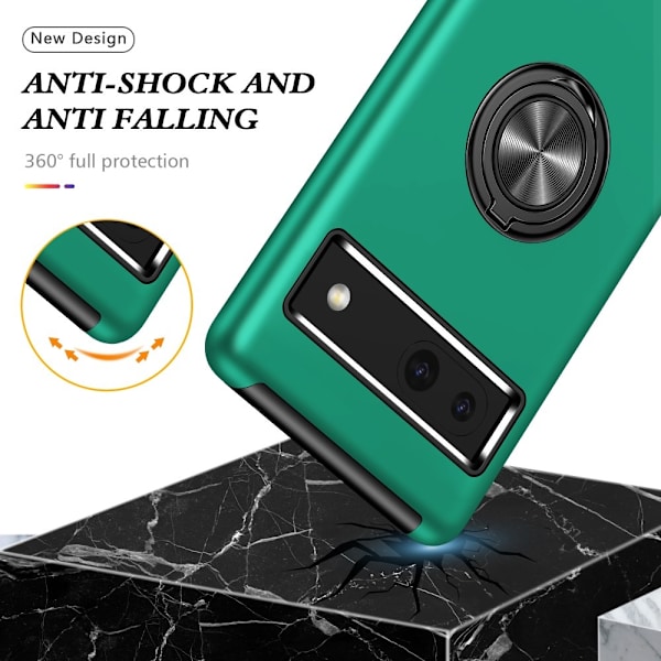 Hybrid-etui med fingerreim og kickstand for Google Pixel 8a Green