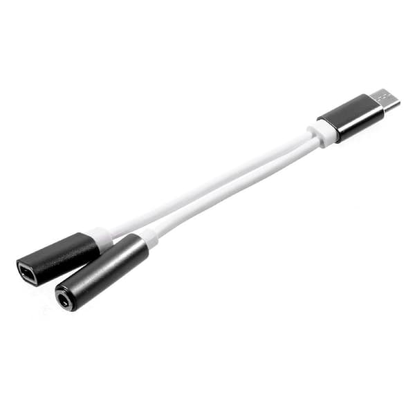 USB Type C 3,5 mm Aux - lydlading USB kvinnelig portsplitter Black