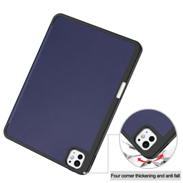 Til iPad Pro 11 (2024) Etui Tre - fold Stativ Tablet Cover med Pen Holder Dark blue