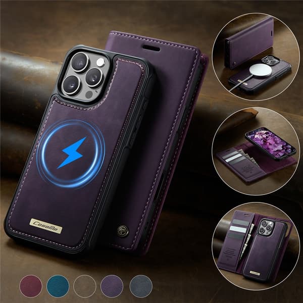 CASEME Til iPhone 16 Pro Max Pungcover Magnetisk Aftagelig RFID Beskyttelse Purple