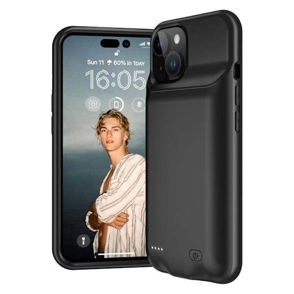 Genopladeligt batteri cover Shell til iPhone 15 Plus 8500mAh Black