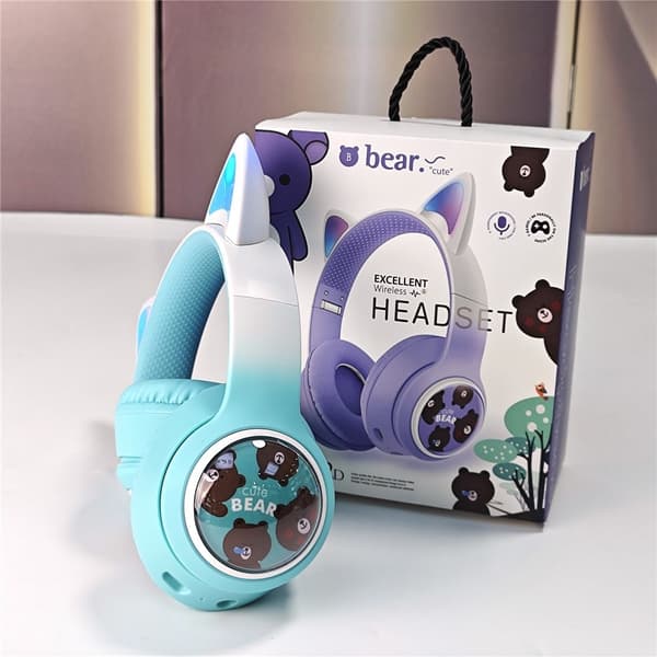 Trådløse On-Ear Hovedtelefoner Glødende Katteøre Bluetooth Gaming Headset - Blå Blue