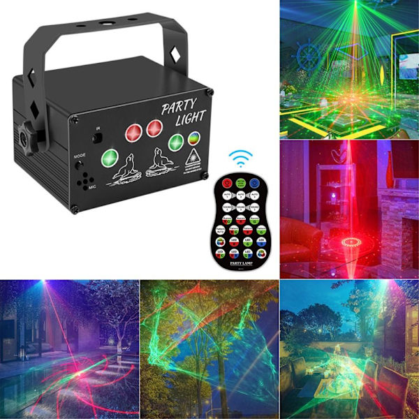 Laserlys Blitslys Stemmeaktivert Fjernkontroll Diskofest Black