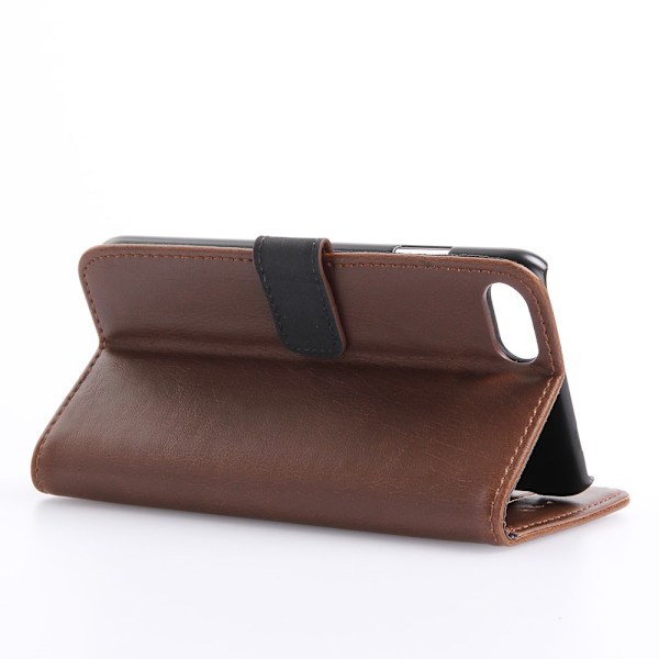 Retro Lærveske Stativ Skall Etui for iPhone 7 Plus Beige