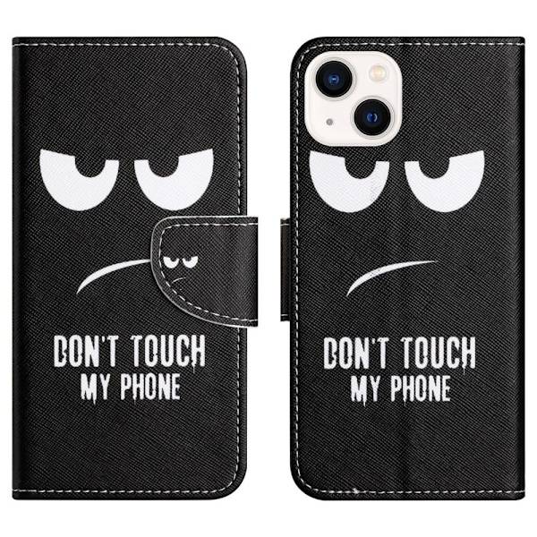 För iPhone 15 Plånbok Fodral Skal Mönster Skydd - Don't Touch Svart