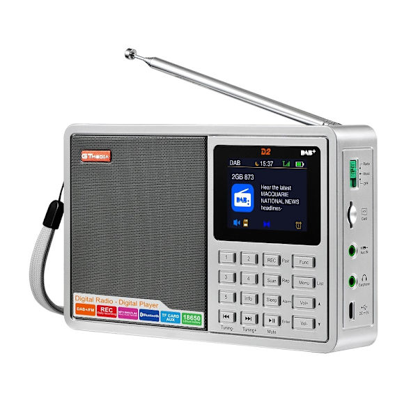 Digitaalinen radiovastaanotin DAB+FM RDS Bluetooth MP3-soitin REC tallennin TF-kortti Silver grey