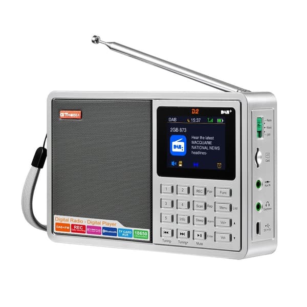 Digital radiomodtager DAB+FM RDS Bluetooth MP3 - afspiller REC - optager TF - kort Silver grey