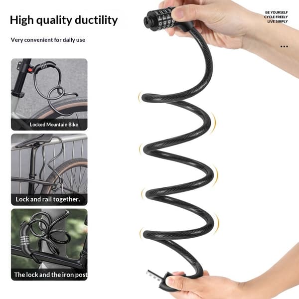 WEST BIKING tyverisikret cykellås – 920 mm stålkabel med 4-cifret kodelås Black
