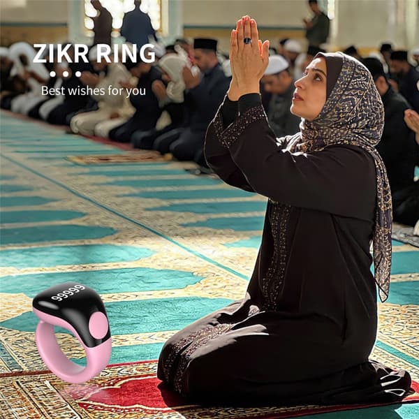 Smart Tasbih Zikr Ring vattentät digital räknare påminnelse om böneutrop (adhan) Svart