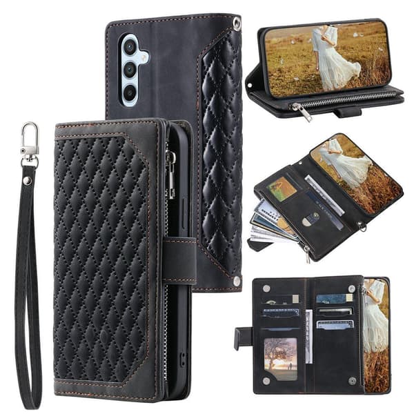 För Samsung Galaxy S26 5G Zipper Wallet Case Rhombus Telefonfodral Svart