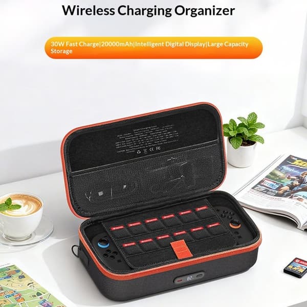 Kompatibel med Nintendo Switch 2; 20 000 mAh-strømbank med skjerm og smartlading. Black