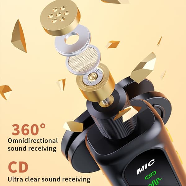 4-i-1 mikrofon med lavalier, OLED, ANC, støydemping, 4 mikrofoner + 1 mottaker Black