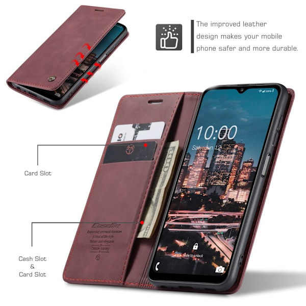 CASEME Retro Lompakkokotelo Samsung Galaxy A34 - Viininpunainen Red
