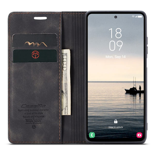 CASEME Retro Lompakkokotelo Samsung Galaxy S23 FE Black