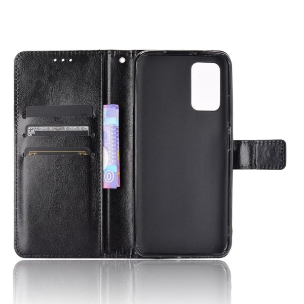 Xiaomi Redmi 9T Wallet Crazy Horse -tekstuuritelineen kuori hihnalla Black