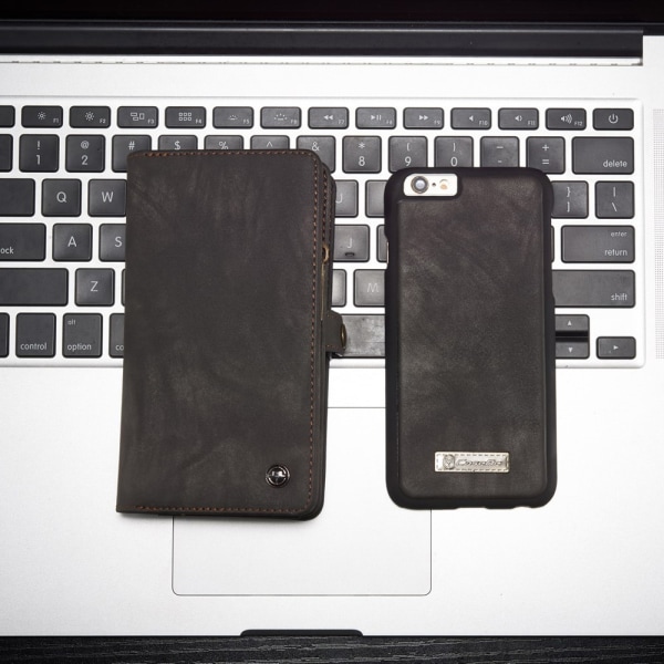 CASEME iPhone 6s 6 Plus Retro halkaistu nahkalompakkokotelo, harmaa Grey