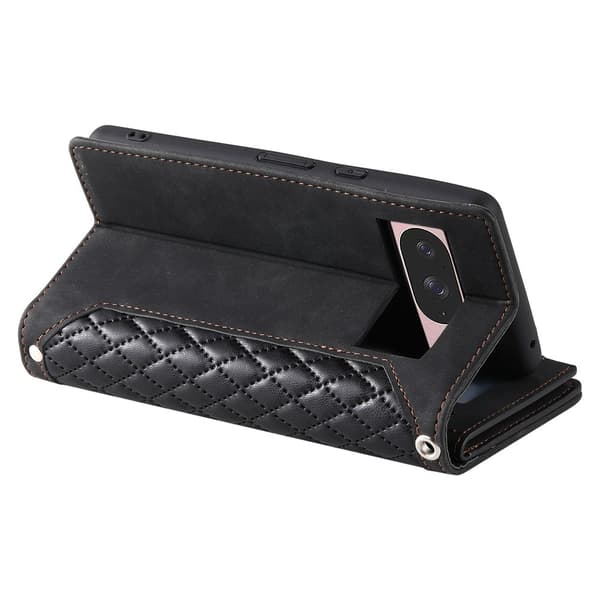 För Google Pixel 10 Pro / 10 / 9 Pro / 9 Zipper Wallet Case Rhombus Telefonfodral Svart