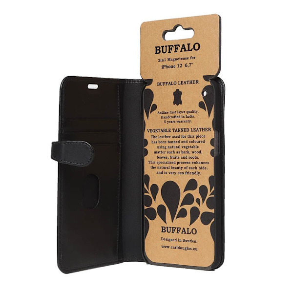 BUFFALO Lompakko Nahka Musta 3 Korttitaskua iPhone 12 Pro Max Black