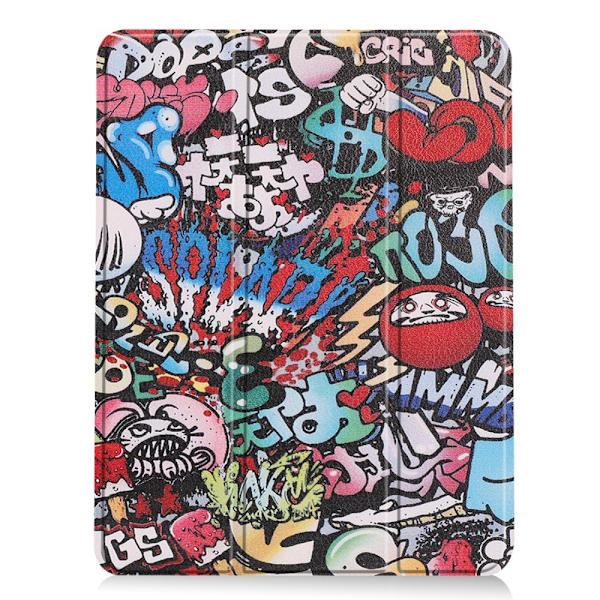 Til iPad Air 11 (2024) Etui Tre-fold Stativ Tablet Cover med Pen Holder - Graffiti Multicolor