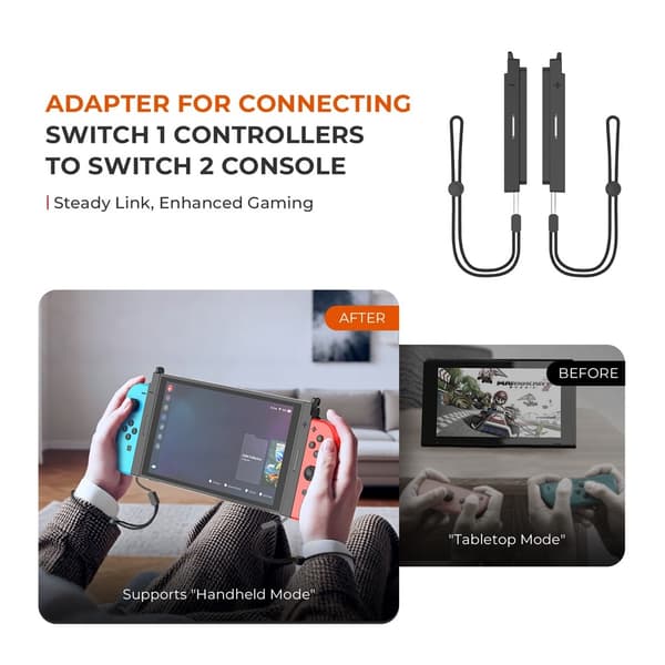 Joy-Con-sovitin, joka on yhteensopiva Nintendo Switch 1 -ohjaimen ja Switch 2:n välillä Black