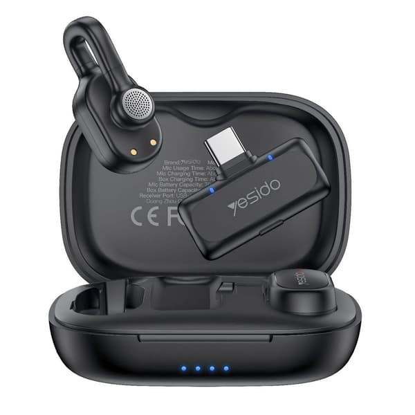 Myggmikrofon, USB-C-kontakt, AI-støyreduksjon, 2 mikrofoner + 1 mottaker Black
