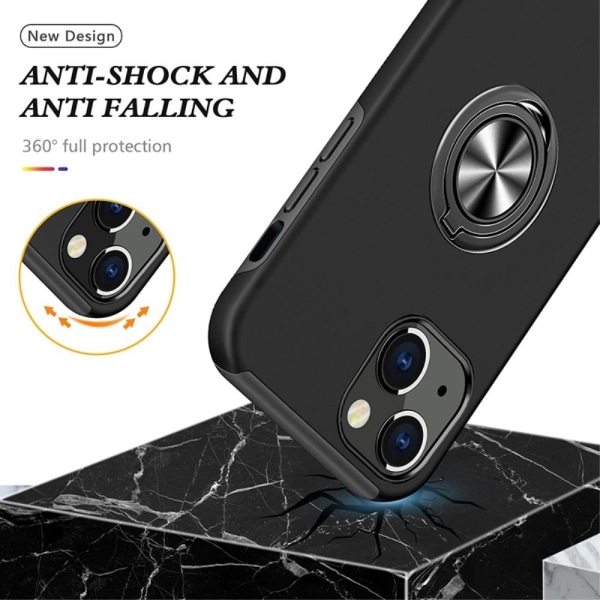 iPhone 14 Fingerring Kickstand Hybrid Taske - Sort Black