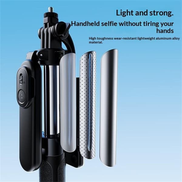 Selfiestang Stick X2 Bluetooth-stativ Fjernkontroll Lyskilde 1,3 m uttrekkbar Black