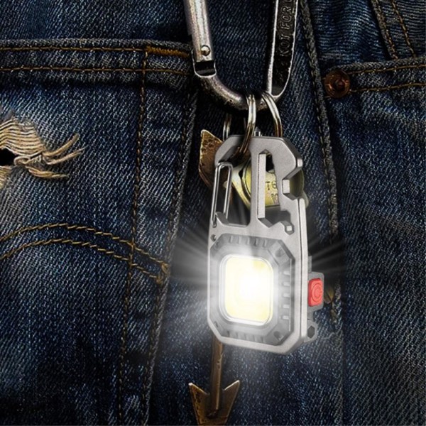 Nyckelring Ficklampa COB Light Flasköppnare Skruvmejsel Multi Svart