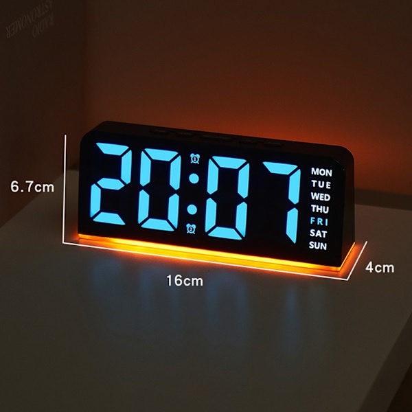 LED-klocka Digital Väckarklocka Stor Display Datum Temperatur Väckarklocka - Vit / Rosa Ljus Rosa