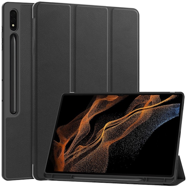 Til Samsung Galaxy Tab S10 Ultra Stativcover Stødsabsorberende Cover med Pen Holder - Sort Black